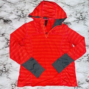 Mondetta | Jacket 1/4 Zip Hood Striped Ruffle | Orange/Grey | Womens | XL